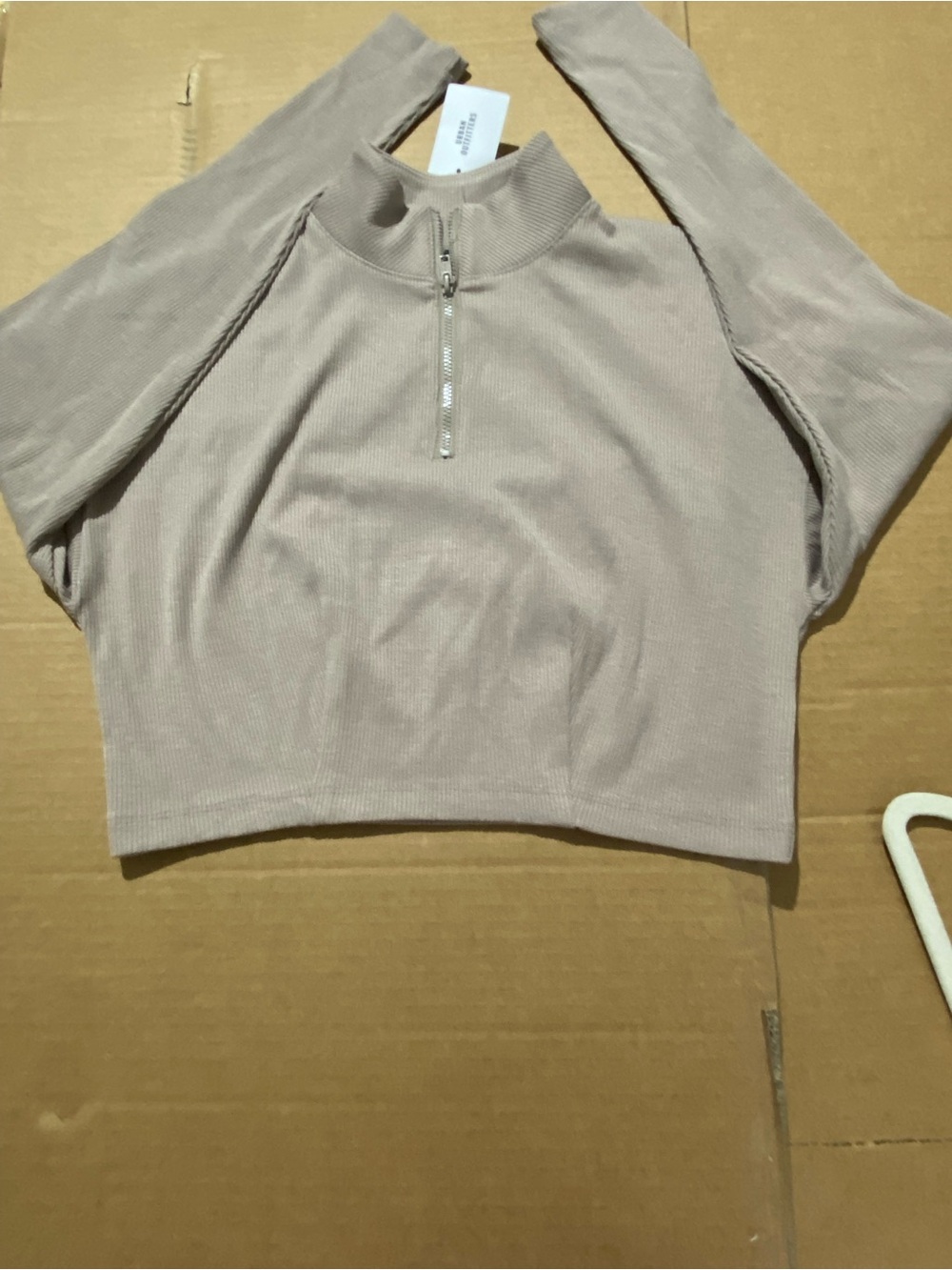 Urban Outfitters Ribbed Half-Zip Cropped Top in Beige